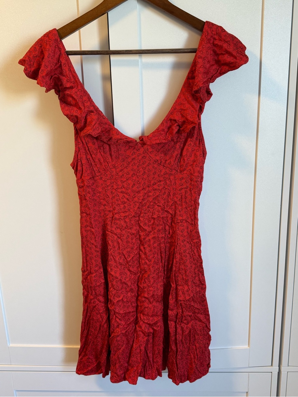 Anthropologie Red Ruffle-Sleeve Mini Dress